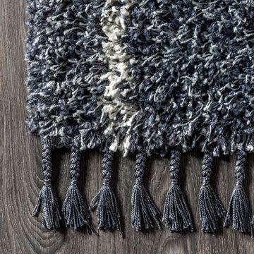 Mercer Shag Plush Tassel Moroccan Geometric Trellis Area Rug
